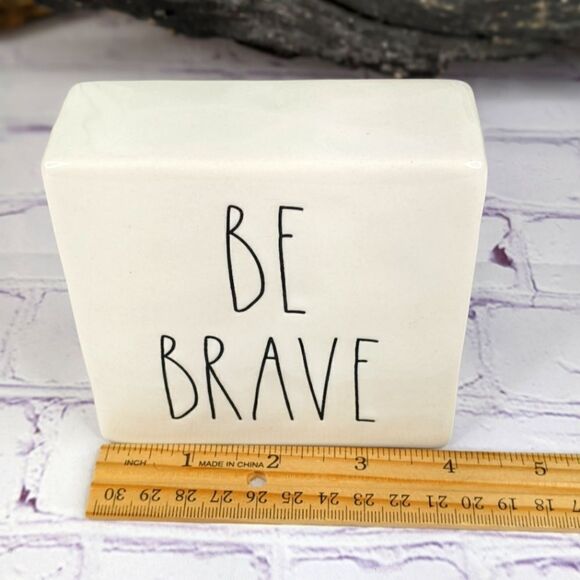 Rae Dunn WORK HARD / BE BRAVE Double-Sided Ceramic Plaque Desk Paperweight - Picture 5 of 7
